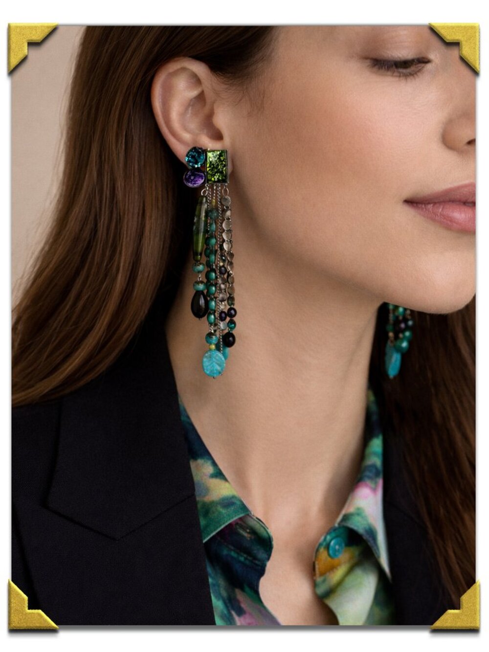 RARE Gian Paolo Maria Statement Dangle Earrings | Crystals Faceted Beads Fringe